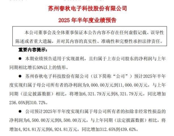 股粮网 春秋电子：主营业务稳中向好 上半年净利同比预增236.05%到310.72%
